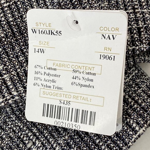 Doncaster Navy Blue White Tweed Ruffle Trim Full Zip Blazer Jacket Women's 14W - Picture 8 of 15